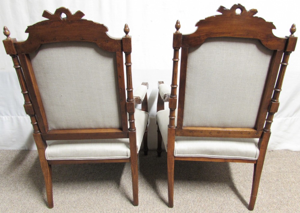 Pair French Arm Chairs newly Upholstered View V