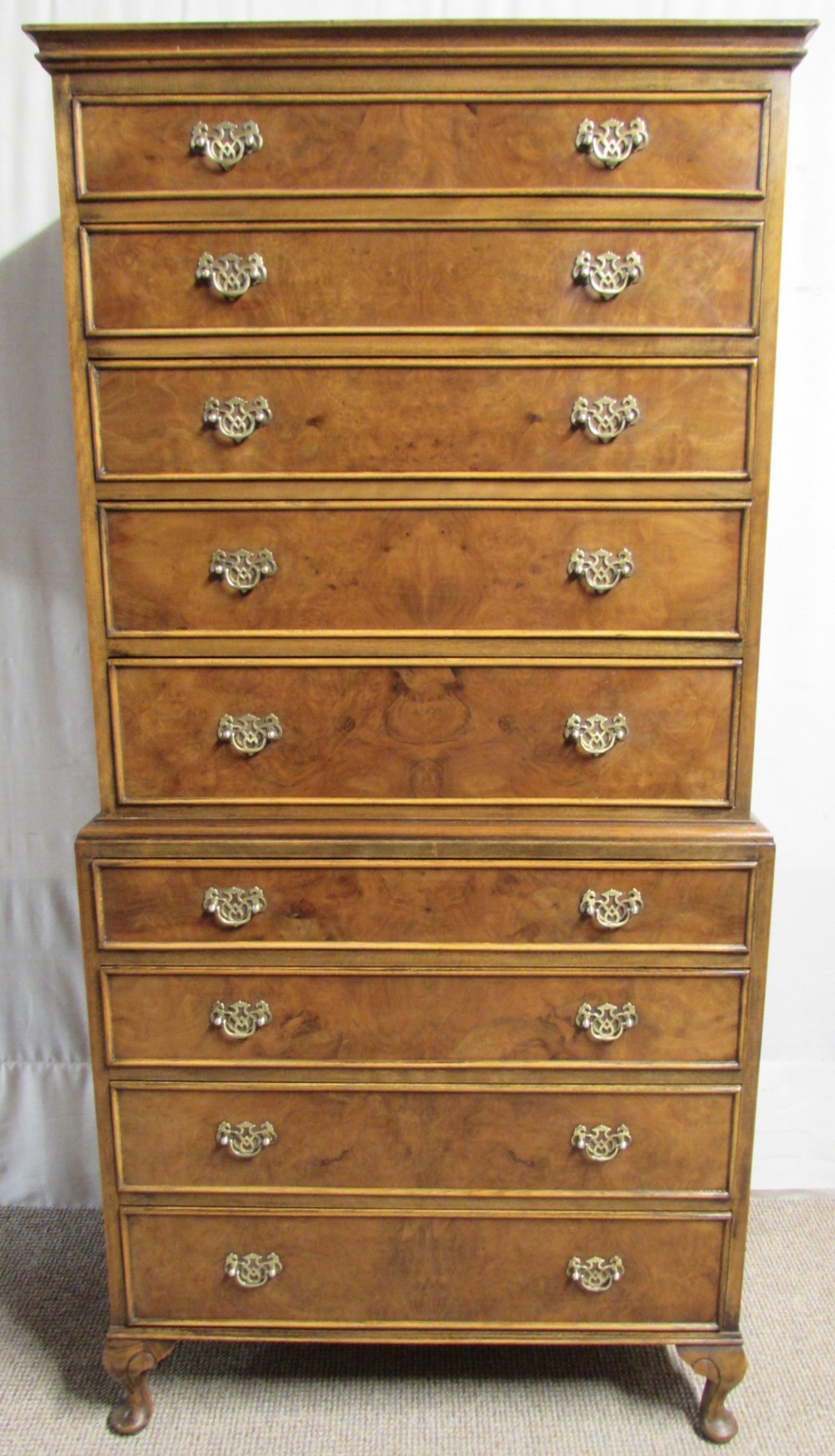 Burr Walnut Chest on Chest of Drawers