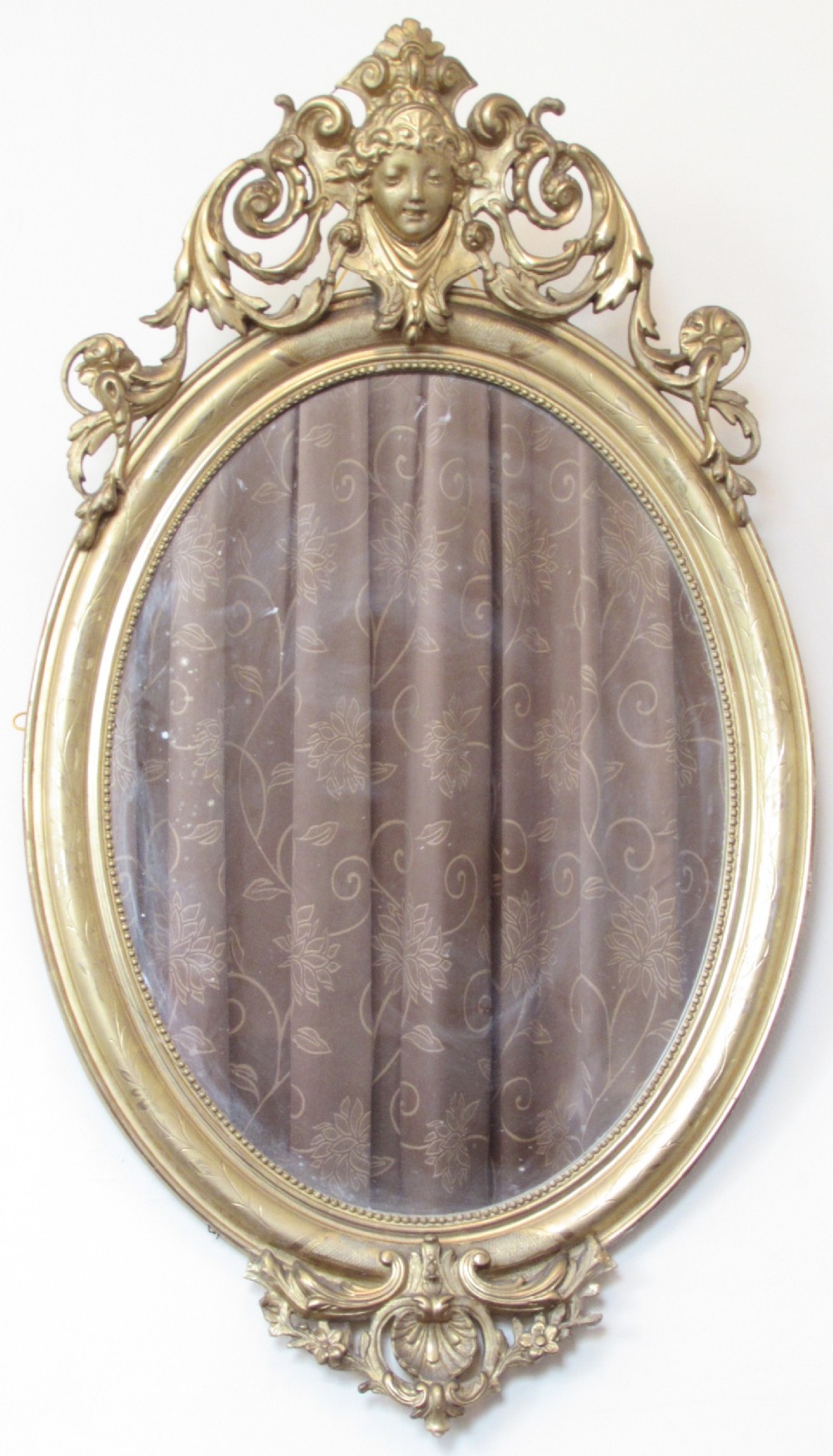 19th C French Oval Gesso Wall Mirror