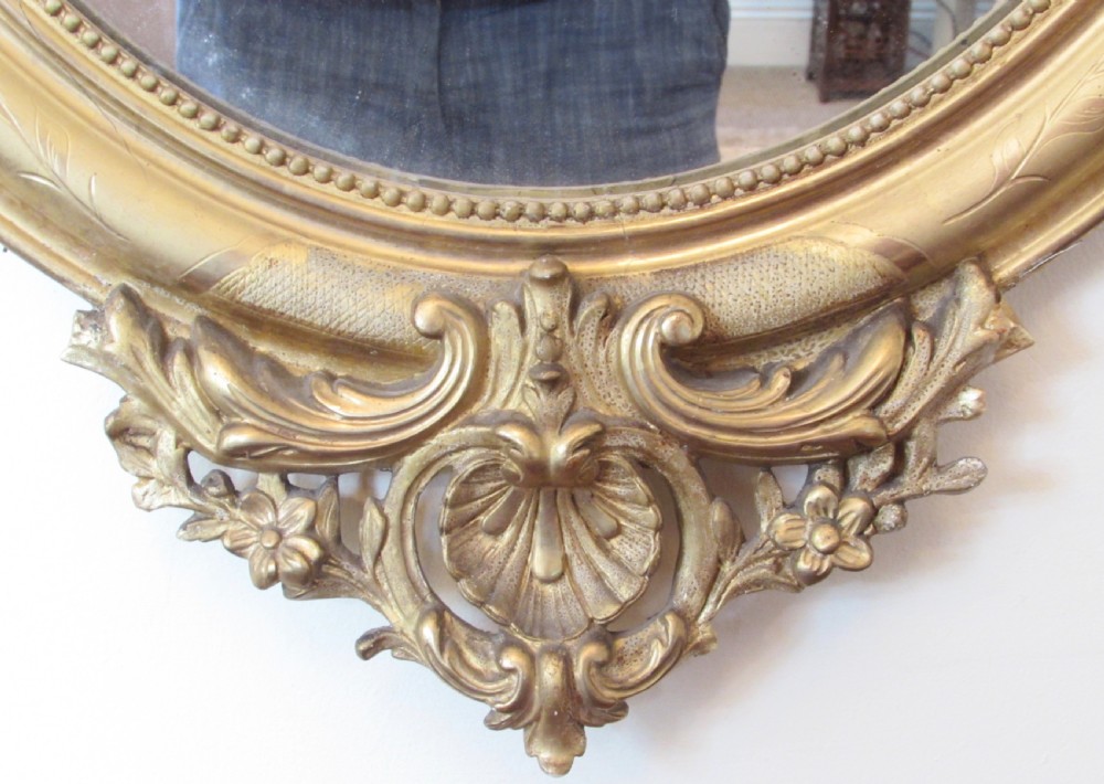 19th C French Oval Gesso Wall Mirror View IV