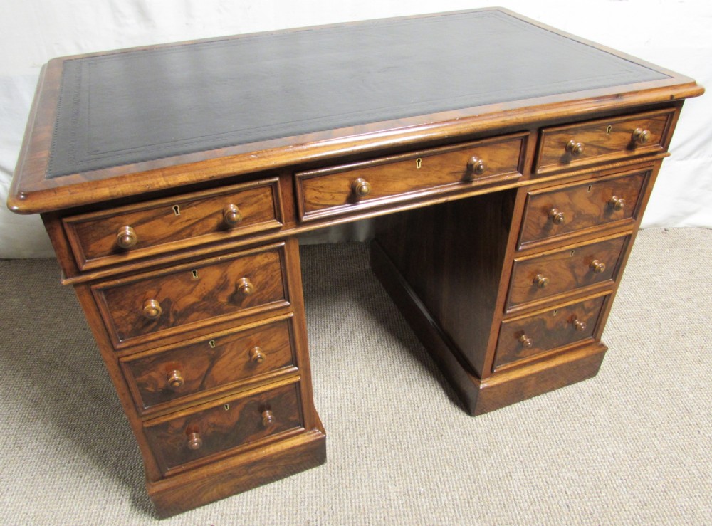 Victorian Burr Walnut Pedestal Desk