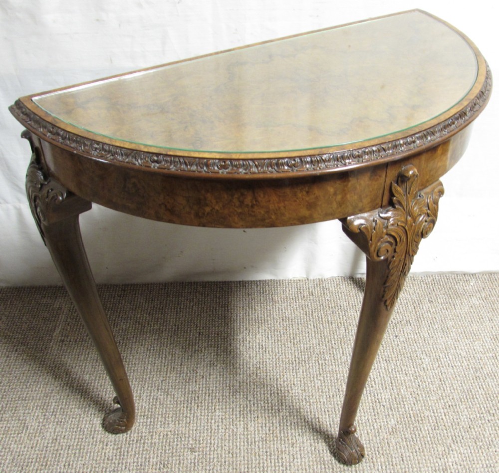 Super Quality Burr Walnut Half Moon Console Table