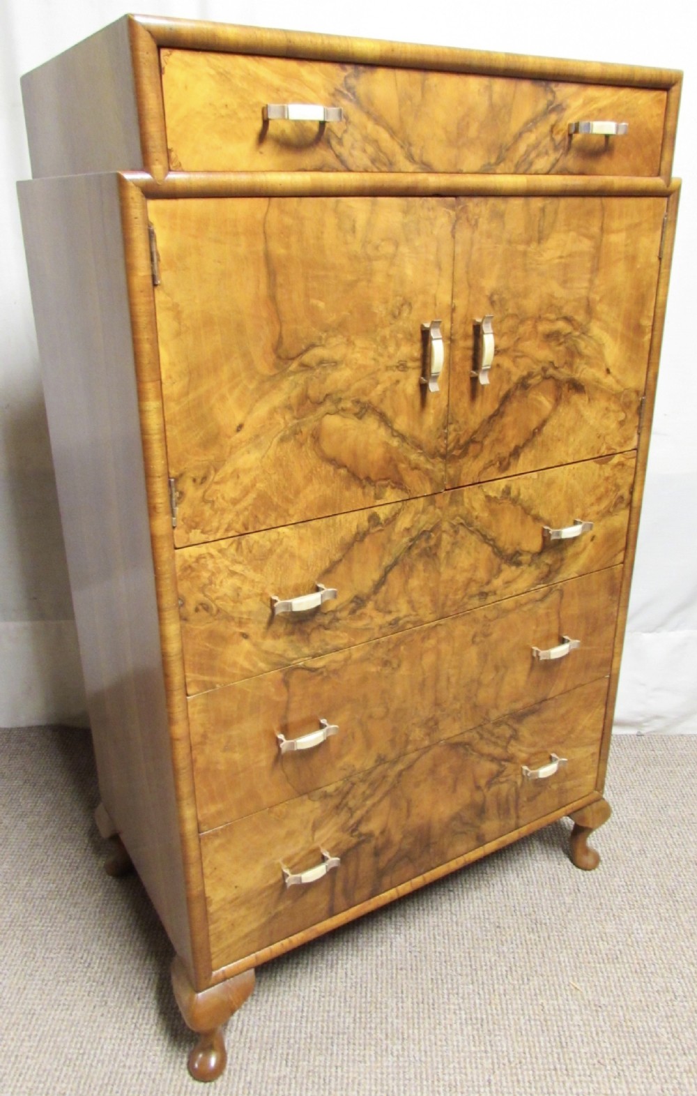Art Deco Burr Walnut Linen Chest of Drawers