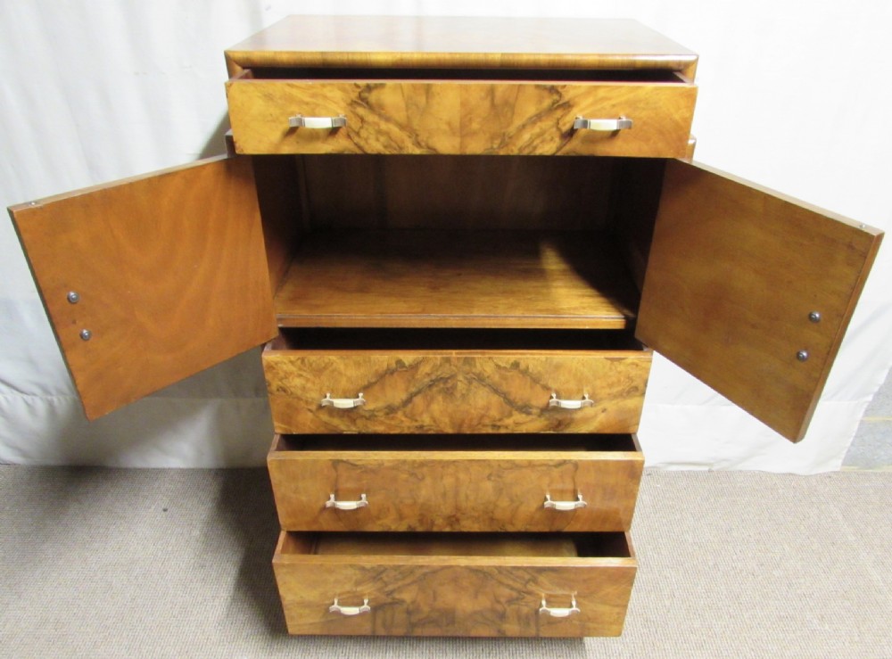 Art Deco Burr Walnut Linen Chest of Drawers View V