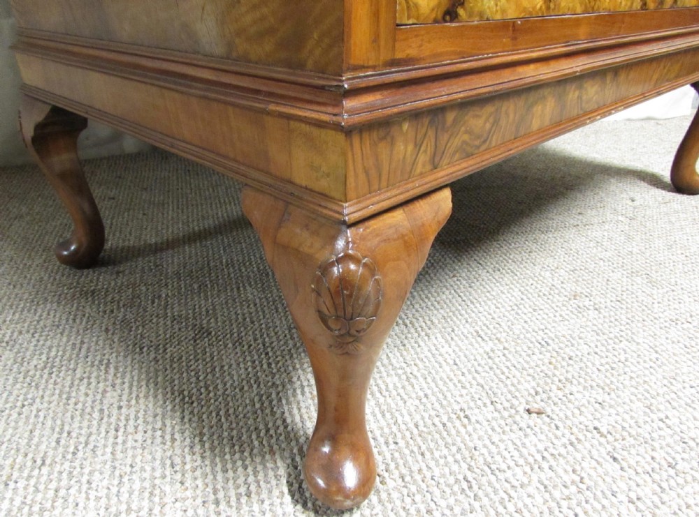 Burr Walnut Linen Cupboard over Chest of Drawers View II
