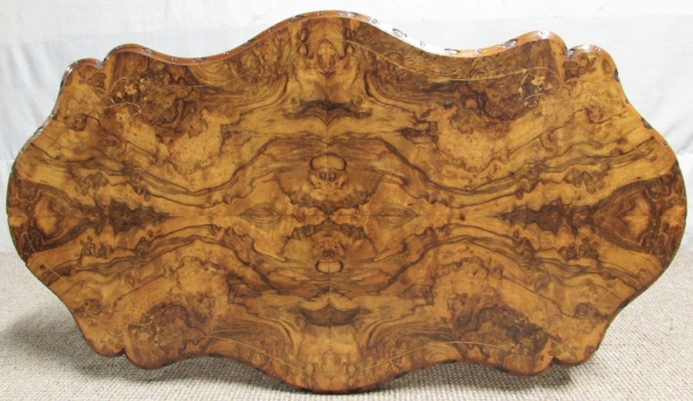 Burr Walnut Victorian Inlaid Stretcher Table View III