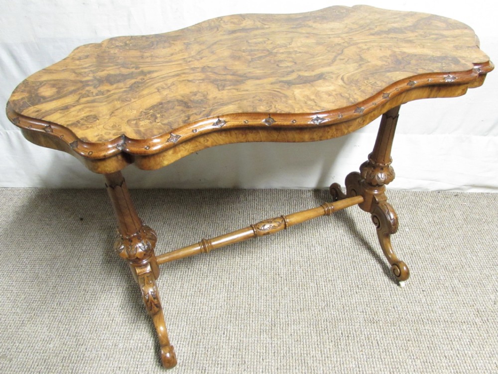 Burr Walnut Victorian Inlaid Stretcher Table View IV