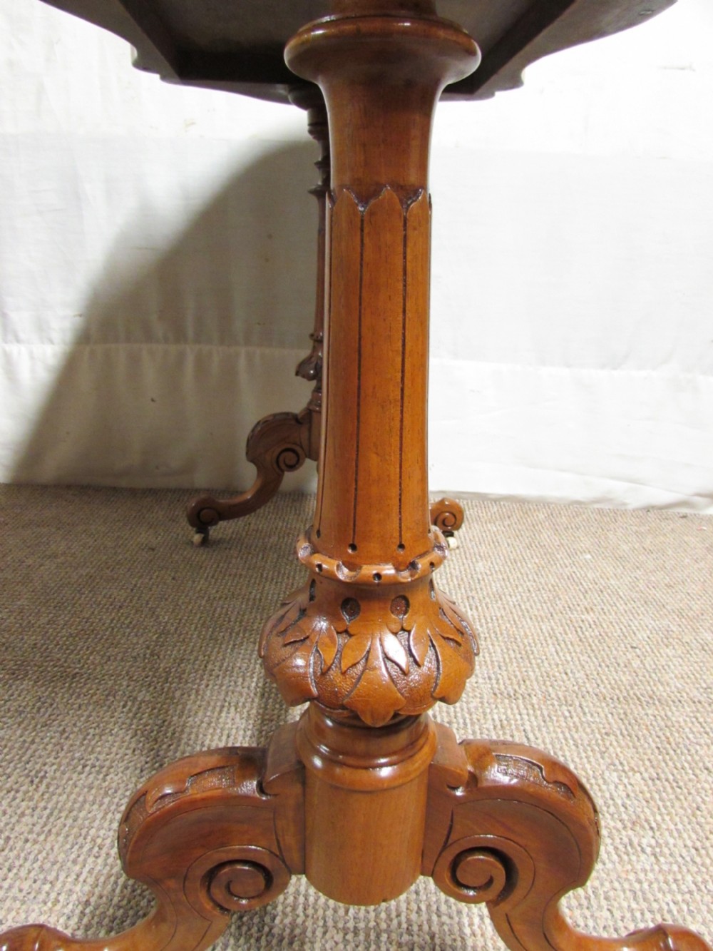 Burr Walnut Victorian Inlaid Stretcher Table View V