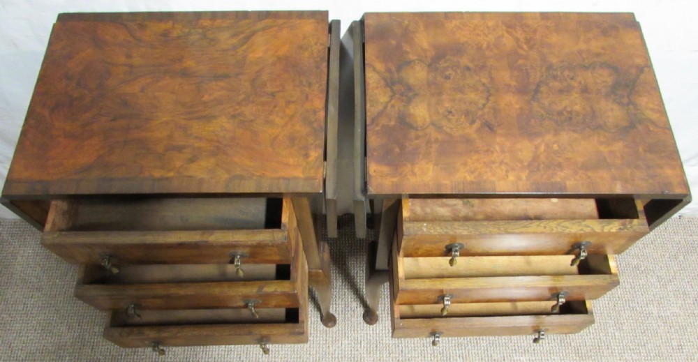 Pair Burr Walnut Bedside Chest Tables with Flaps View VI