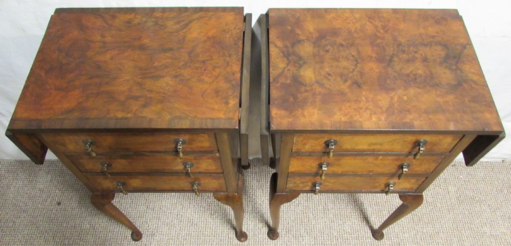 Pair Burr Walnut Bedside Chest Tables with Flaps View VII