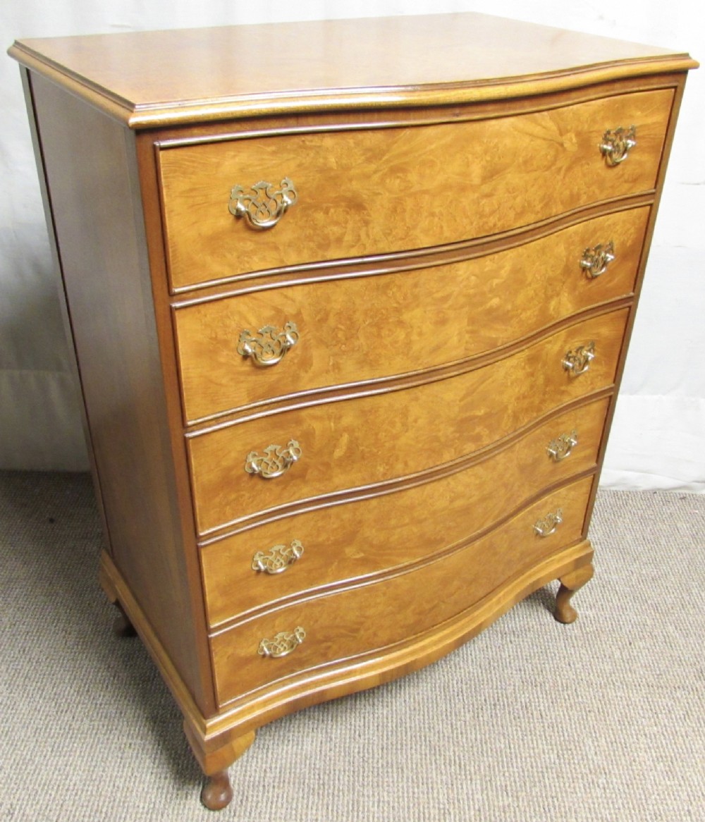 Burr Walnut Serpentine Chest fo Drawers