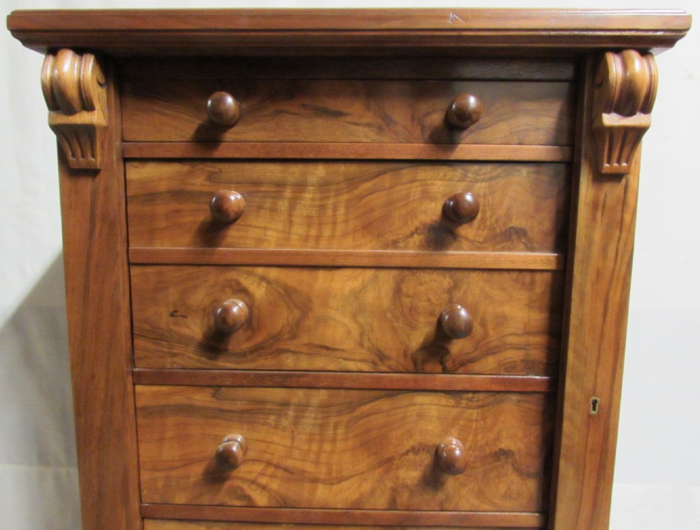Walnut Victorian Secrétaire Wellington Chest of Drawers View IX
