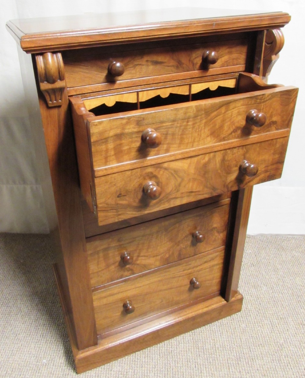Walnut Victorian Secrétaire Wellington Chest of Drawers