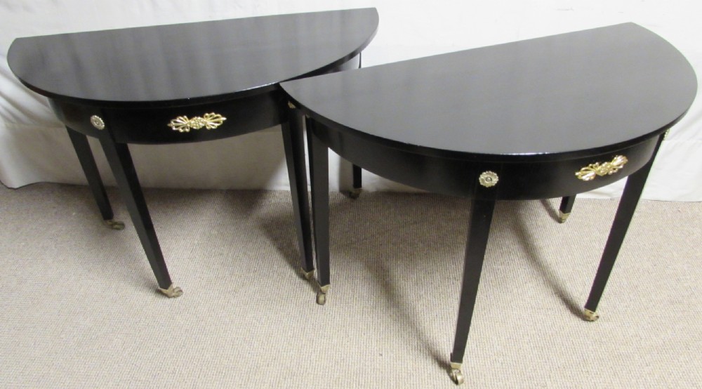 Pair Regency Ebonised Demi Lune Console Tables View XIII
