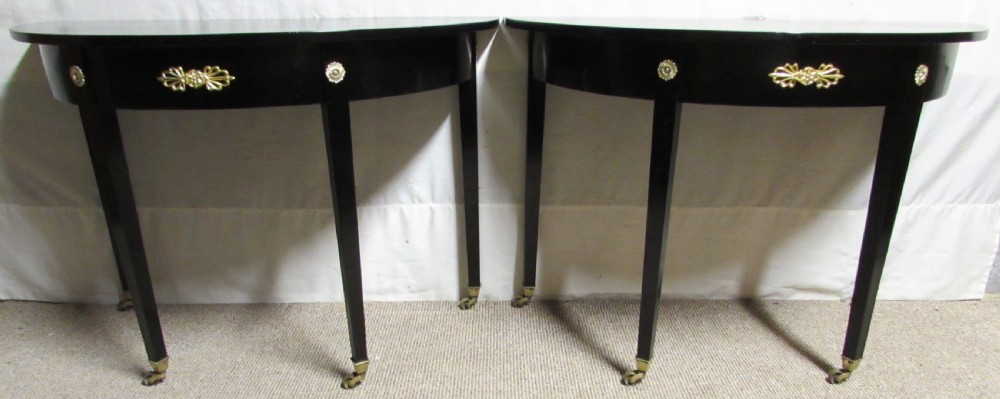 Pair Regency Ebonised Demi Lune Console Tables View XV