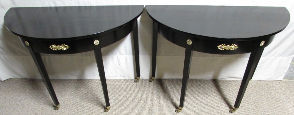 Pair Regency Ebonised Demi Lune Console Tables View XVI