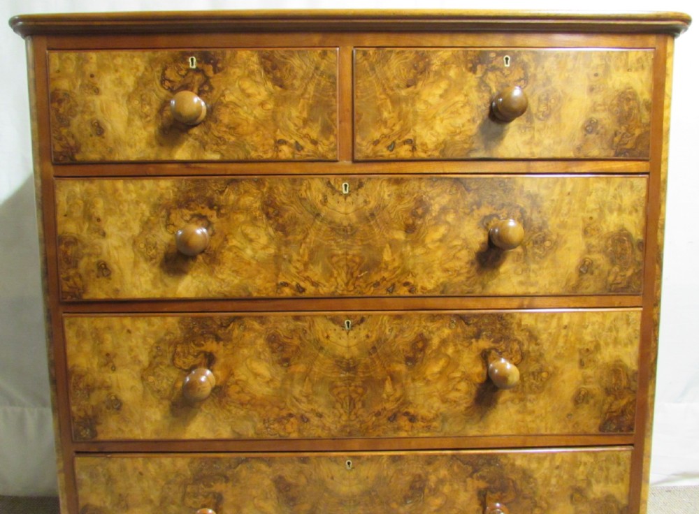 Superb Burr Walnut Victorian Chest of Drawers View IX