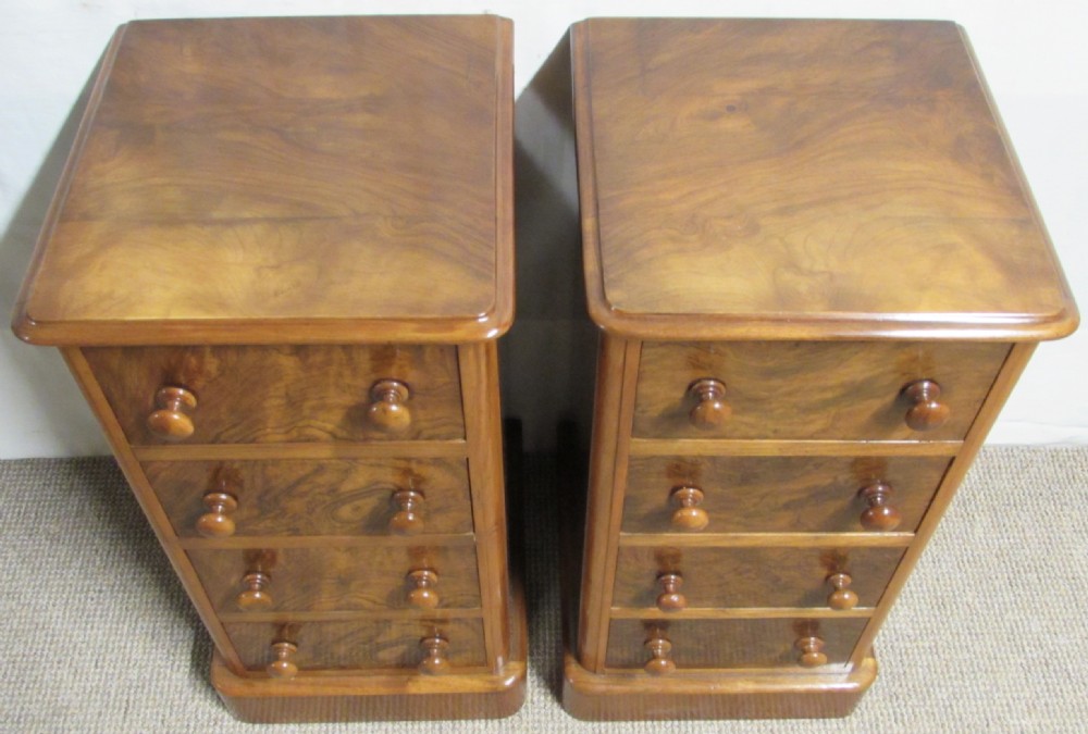 Pair Burr Walnut Victorian Bedside Chest of Drawers View VIII