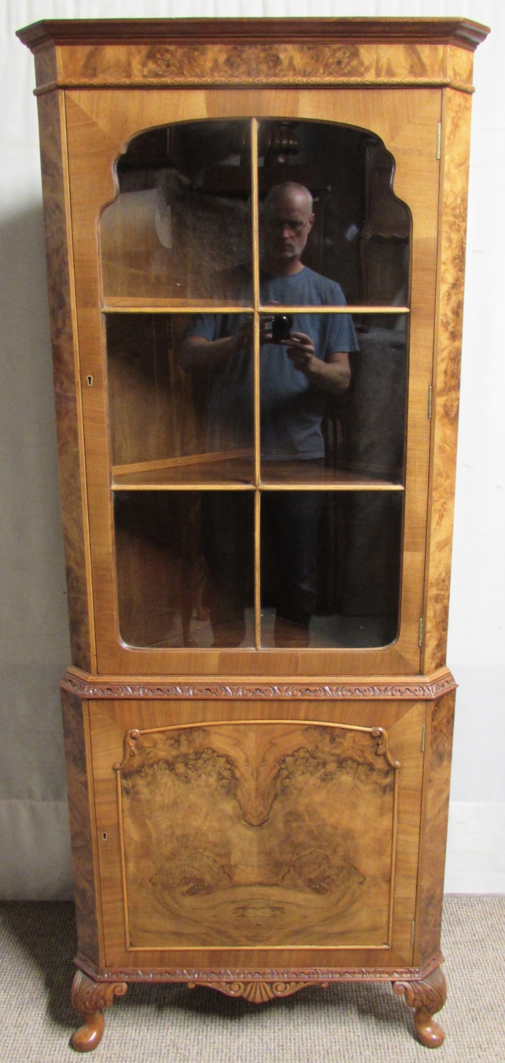 Burr Walnut Corner Display Cabinet