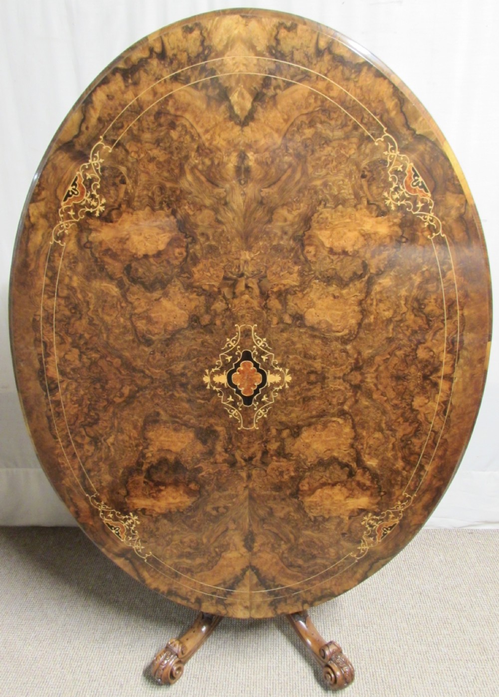 Burr Walnut Inlaid Loo Dining Table