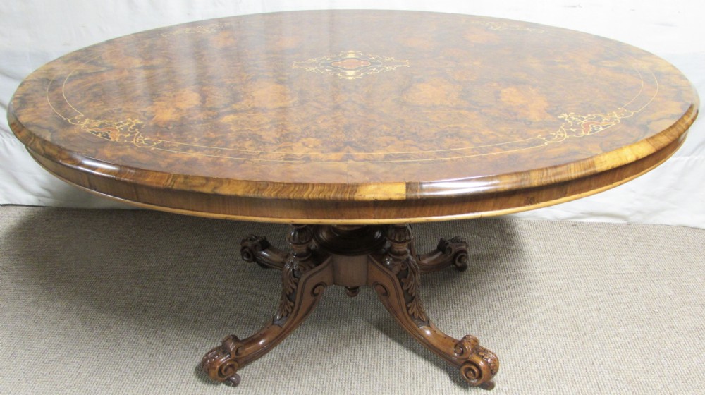 Burr Walnut Inlaid Loo Dining Table View II