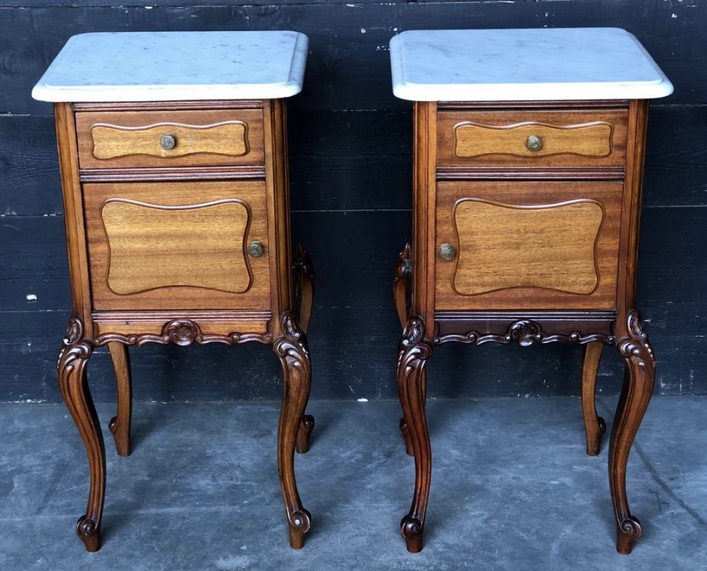 Pair French Walnut Bedside Cupboards 
