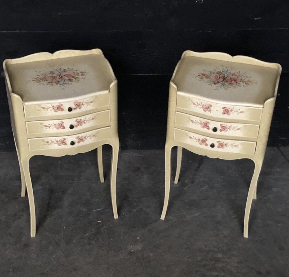 Pair French Decorated Bedside Drawers