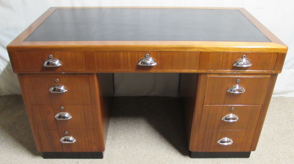 Walnut Art Deco Pedestal Desk