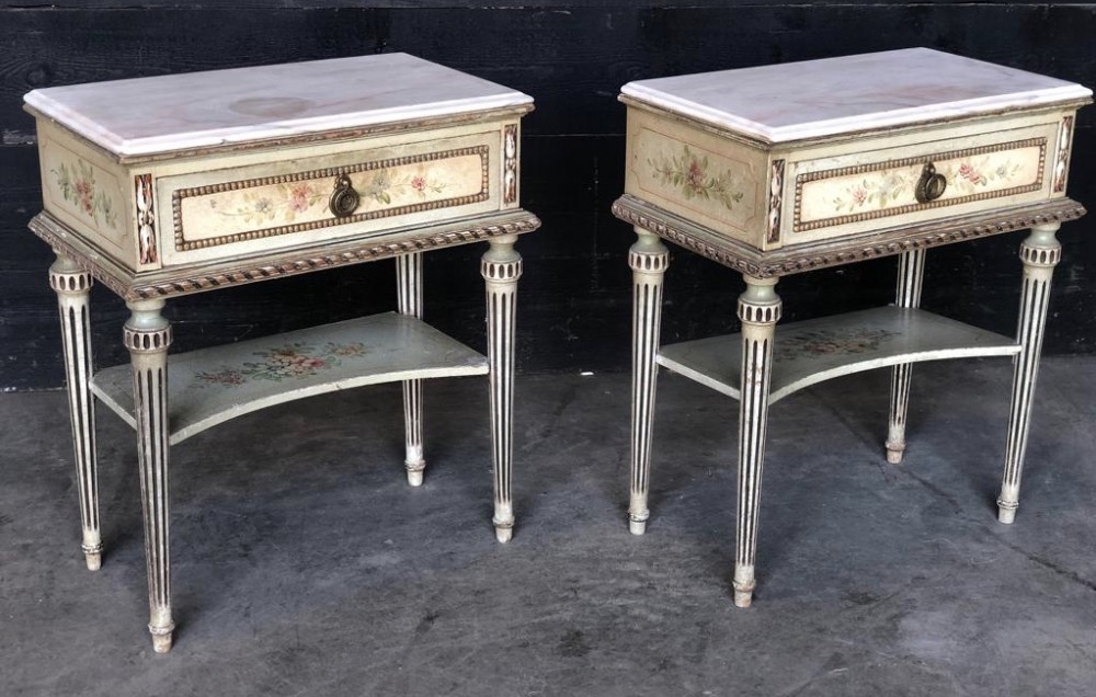 Pair French originally Decorated Bedside Tables