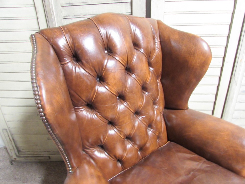 Leather Buttoned Wing Arm Chair View III