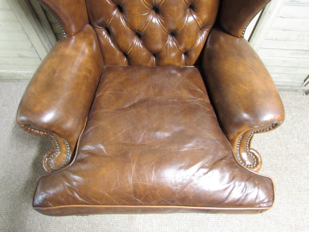 Leather Buttoned Wing Arm Chair View VII