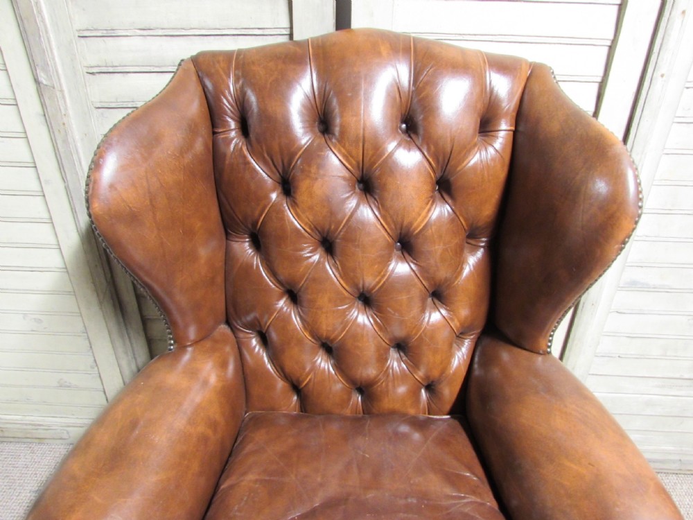 Leather Buttoned Wing Arm Chair View VIII