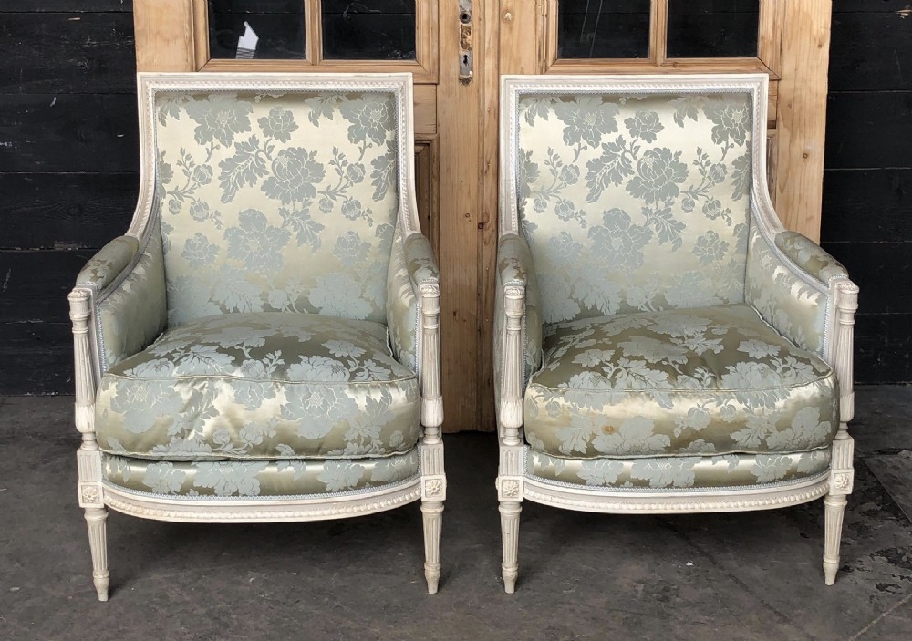 Pair French Signed Bergere Arm Chairs