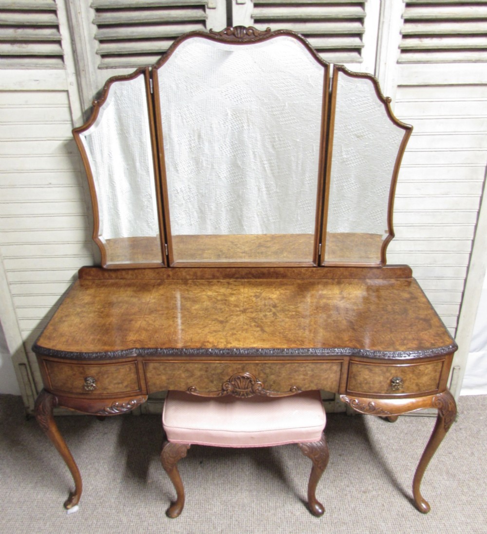 Finest Quality Burr Walnut Dressing Table & Stool