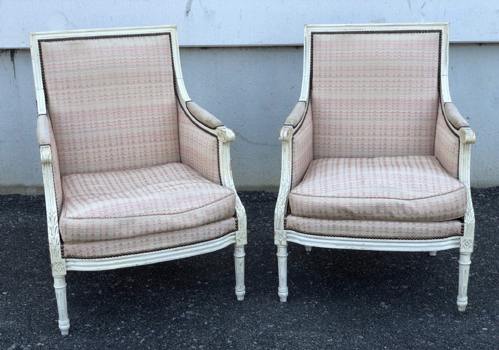 Pair French Bergere Chairs Originally Decorated 