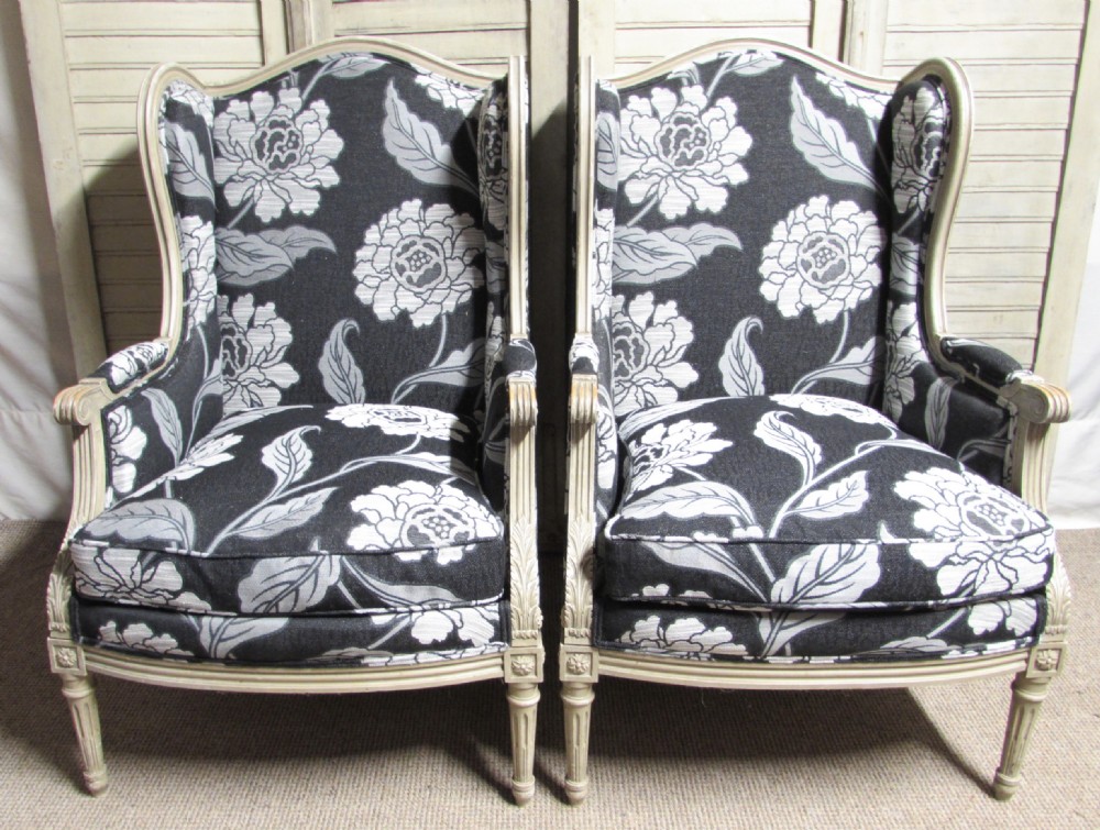Pair French Bergere Arm Chairs Newly Upholstered  View III