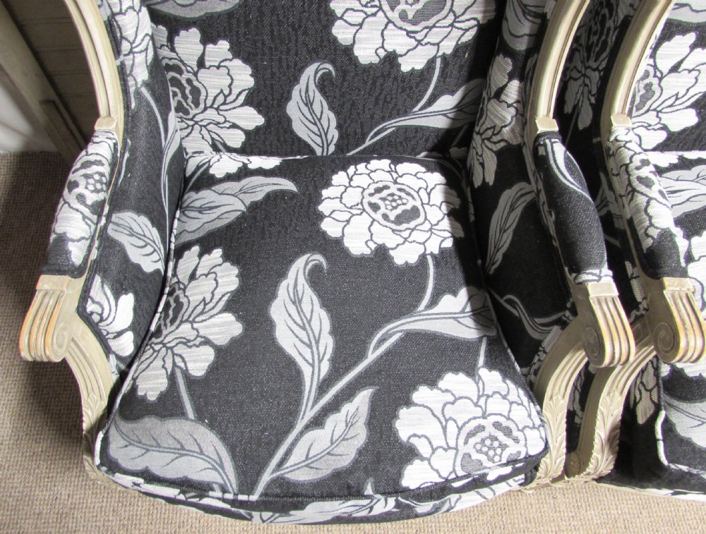 Pair French Bergere Arm Chairs Newly Upholstered  View VI