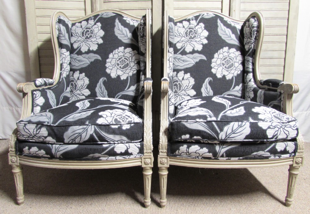 Pair French Bergere Arm Chairs Newly Upholstered  View IX