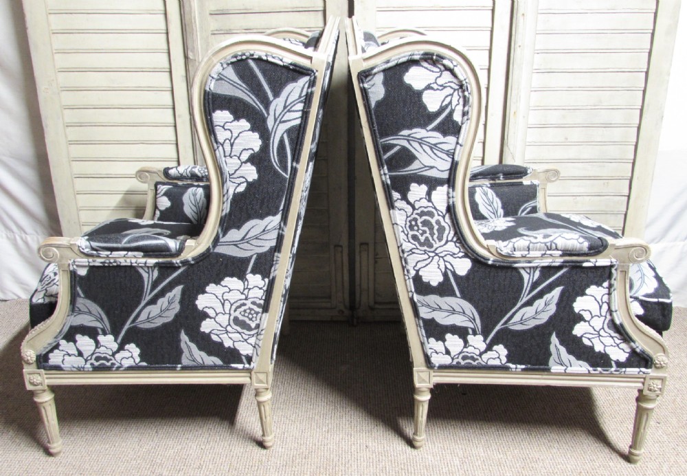 Pair French Bergere Arm Chairs Newly Upholstered  View XI