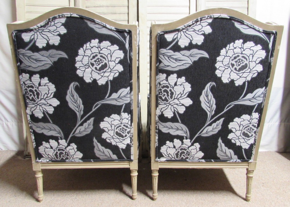 Pair French Bergere Arm Chairs Newly Upholstered  View XIII