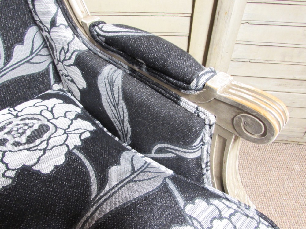 Pair French Bergere Arm Chairs Newly Upholstered  View XV