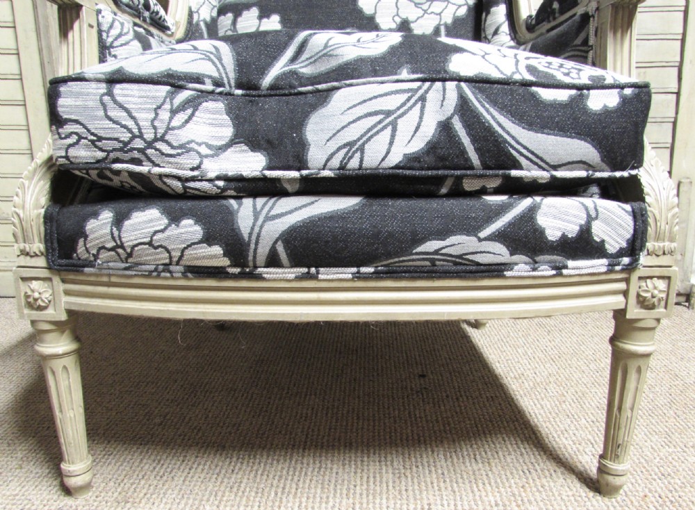 Pair French Bergere Arm Chairs Newly Upholstered  View XXV