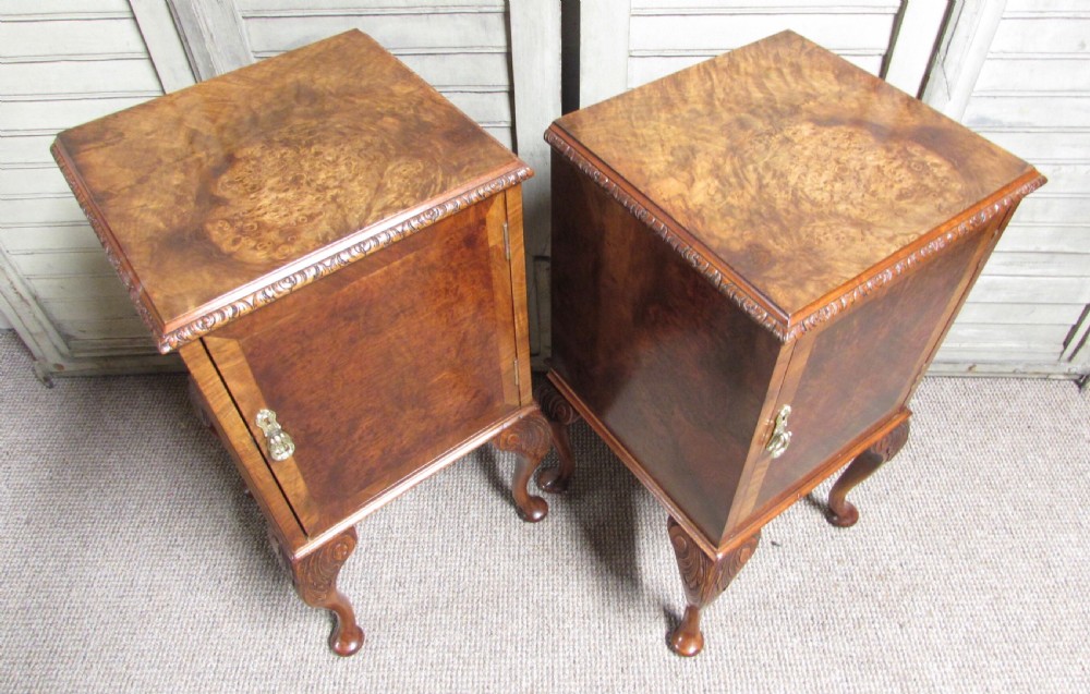 Pair Burr Walnut Bedside Cupboards View III