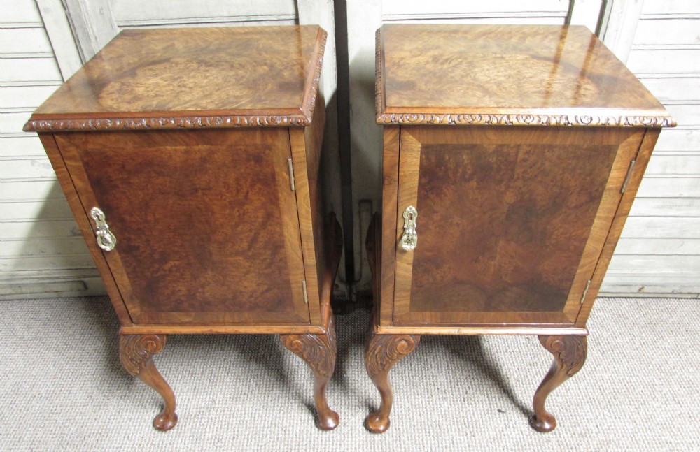 Pair Burr Walnut Bedside Cupboards