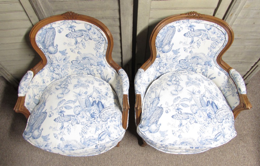 French Walnut Pair of Bergere Arm Chairs View II