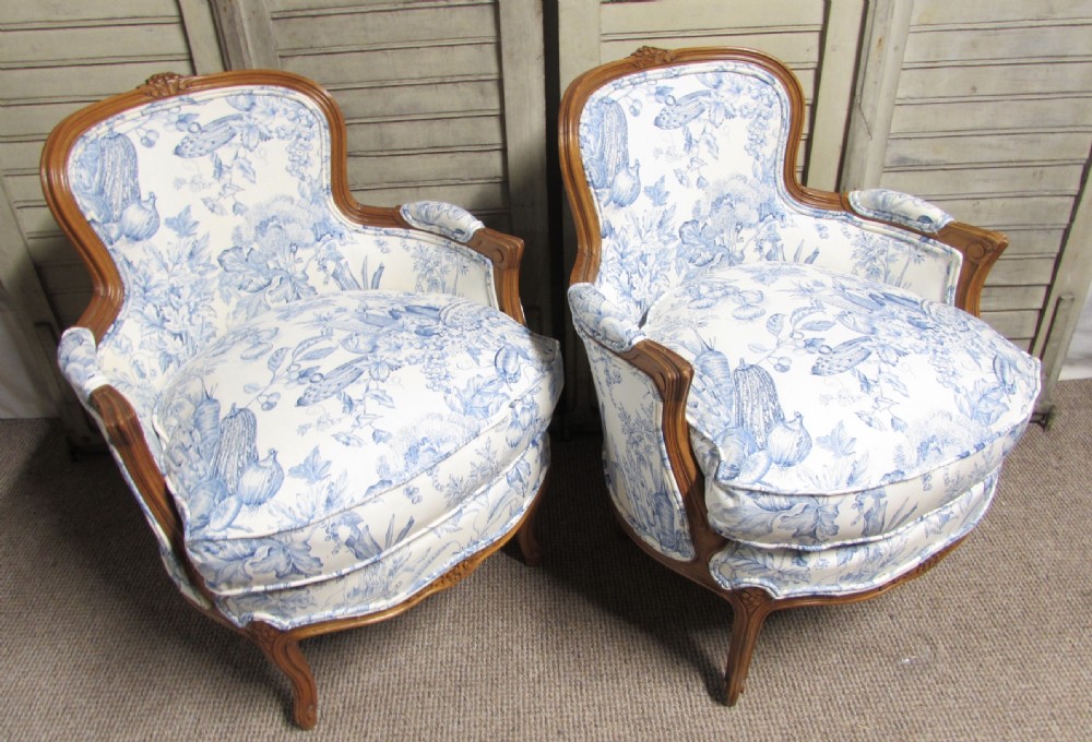 French Walnut Pair of Bergere Arm Chairs View IX