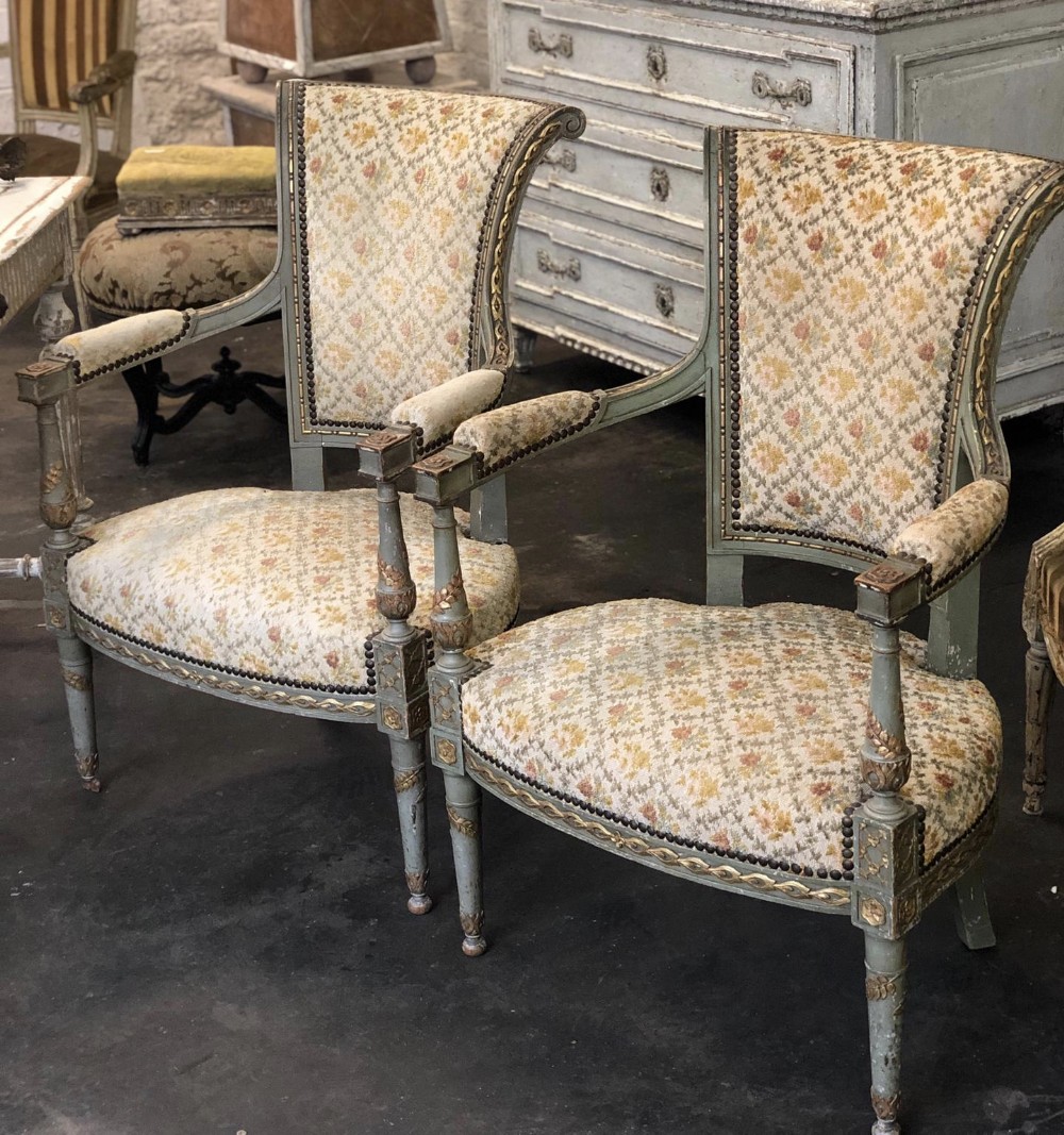 Pair French Fauteuil Arm chairs