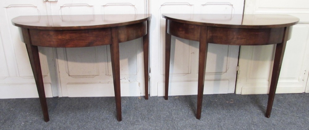 Pair Georgian Mahogany Half Moon Tables