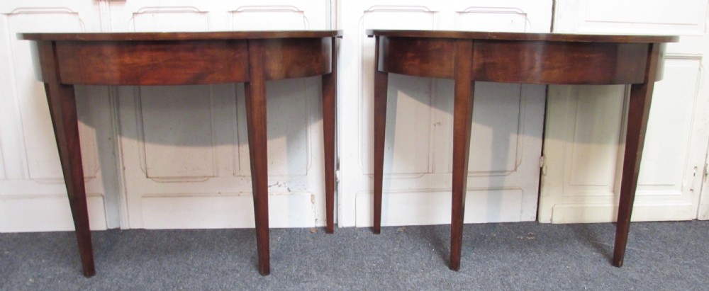 Pair Georgian Mahogany Half Moon Tables View XI