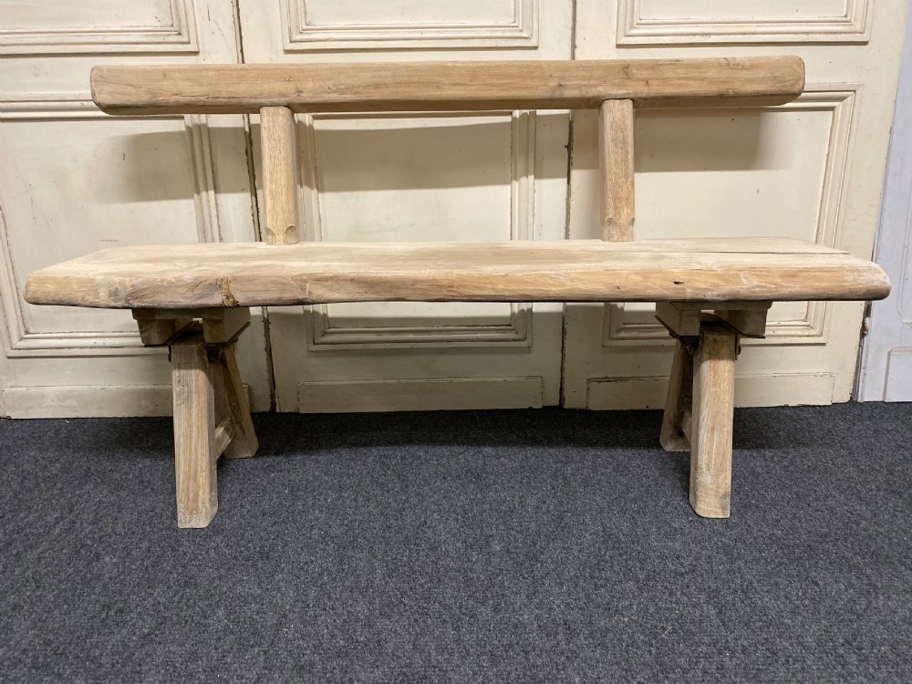 French Rustic Bleached Oak Bench View IV